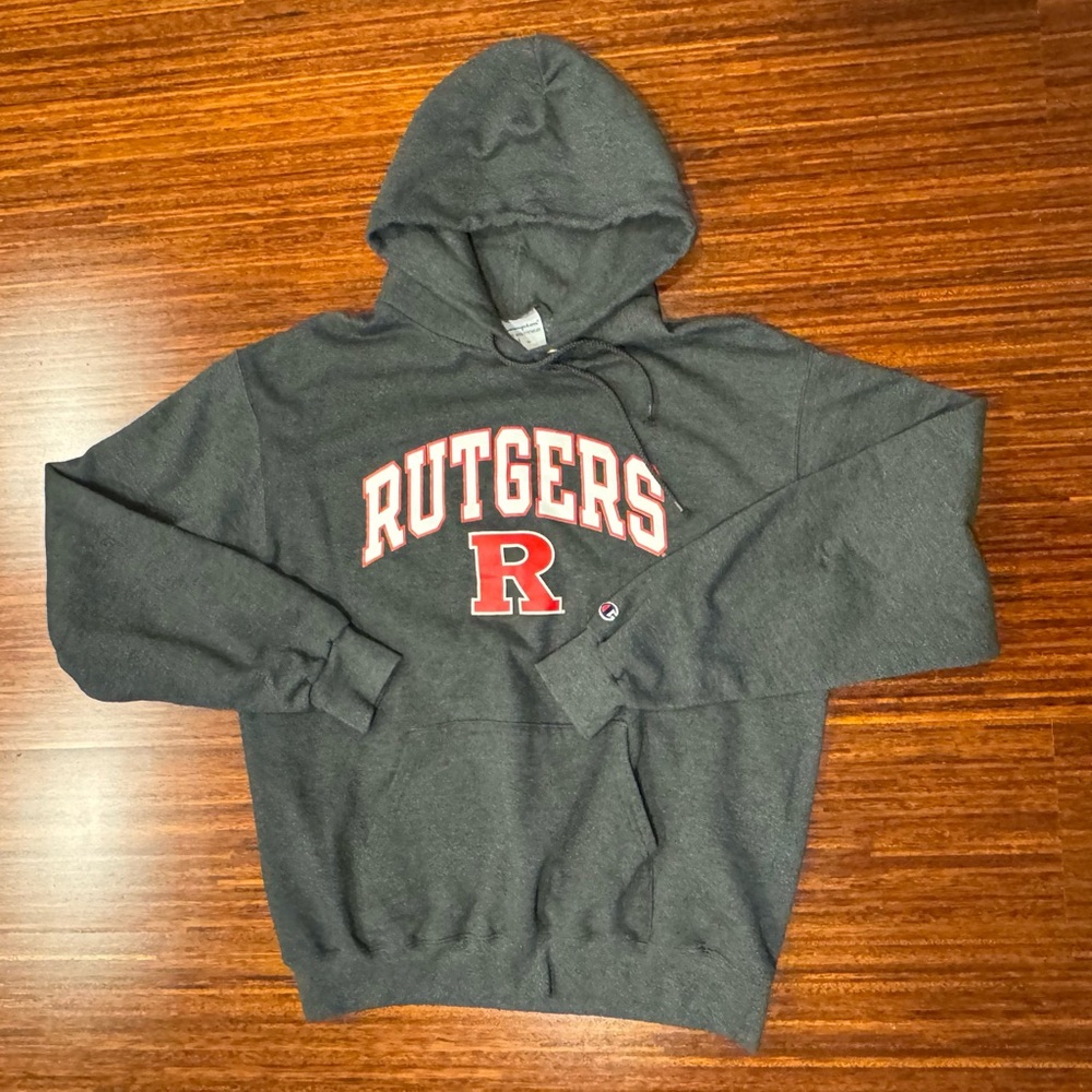 Vintage-Vibe Champion Rutgers Hoodie heathered gray medium Collegiate Pullover